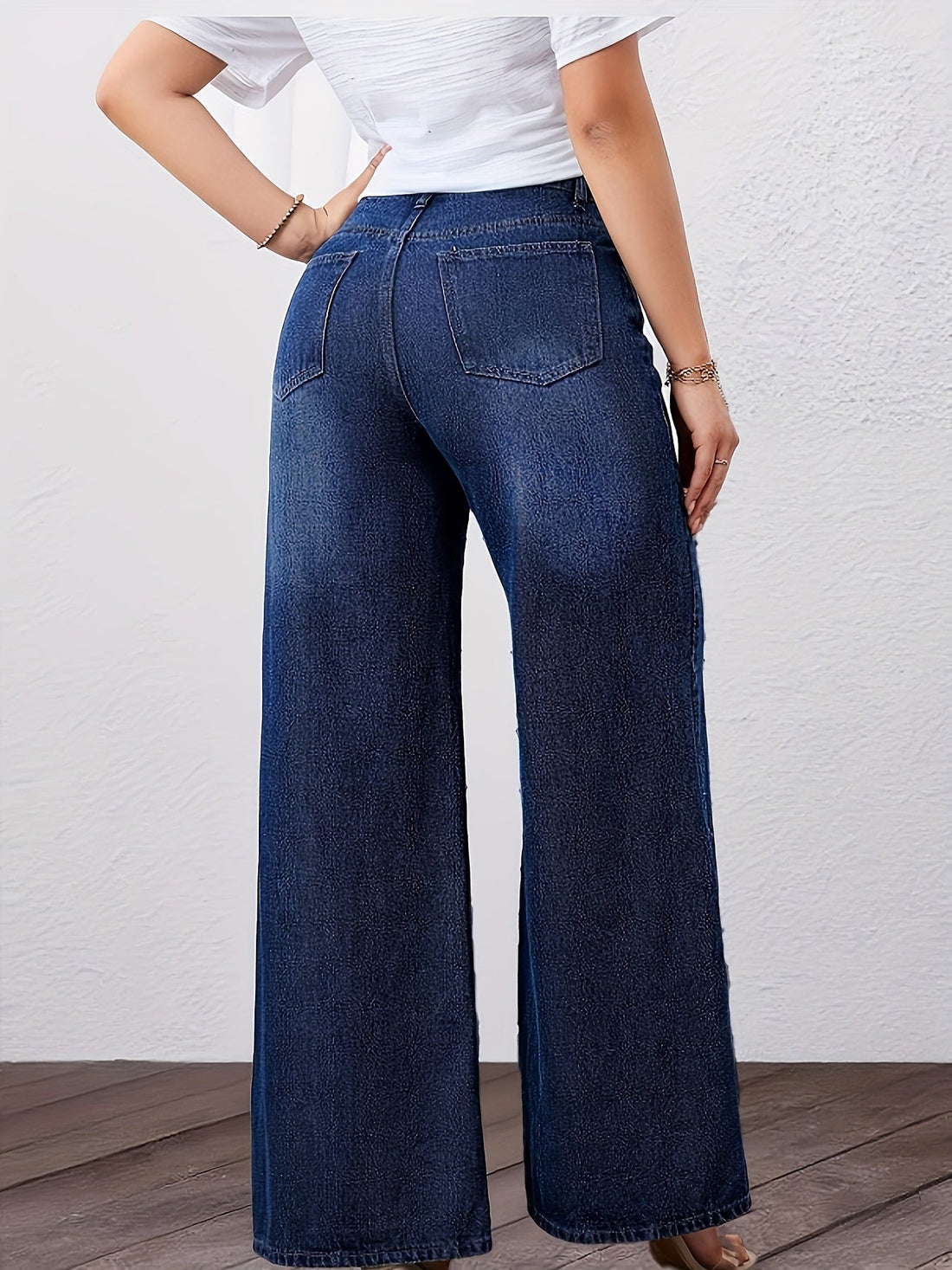 Dettagli Ottavia Rosa | Pantaloni Donna in Denim Scuro a Vita Alta e Gamba Larga