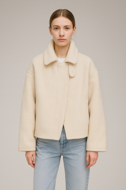 Giacca Corta Donna in Misto Lana Effetto Shearling