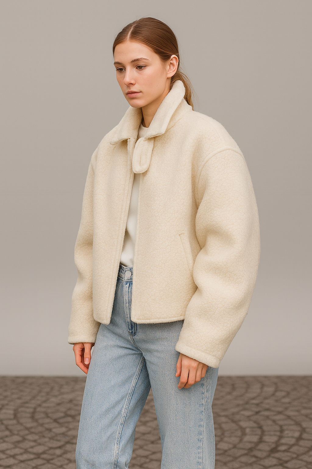 Giacca Corta Donna in Misto Lana Effetto Shearling - Lisa Ferrari Firenze