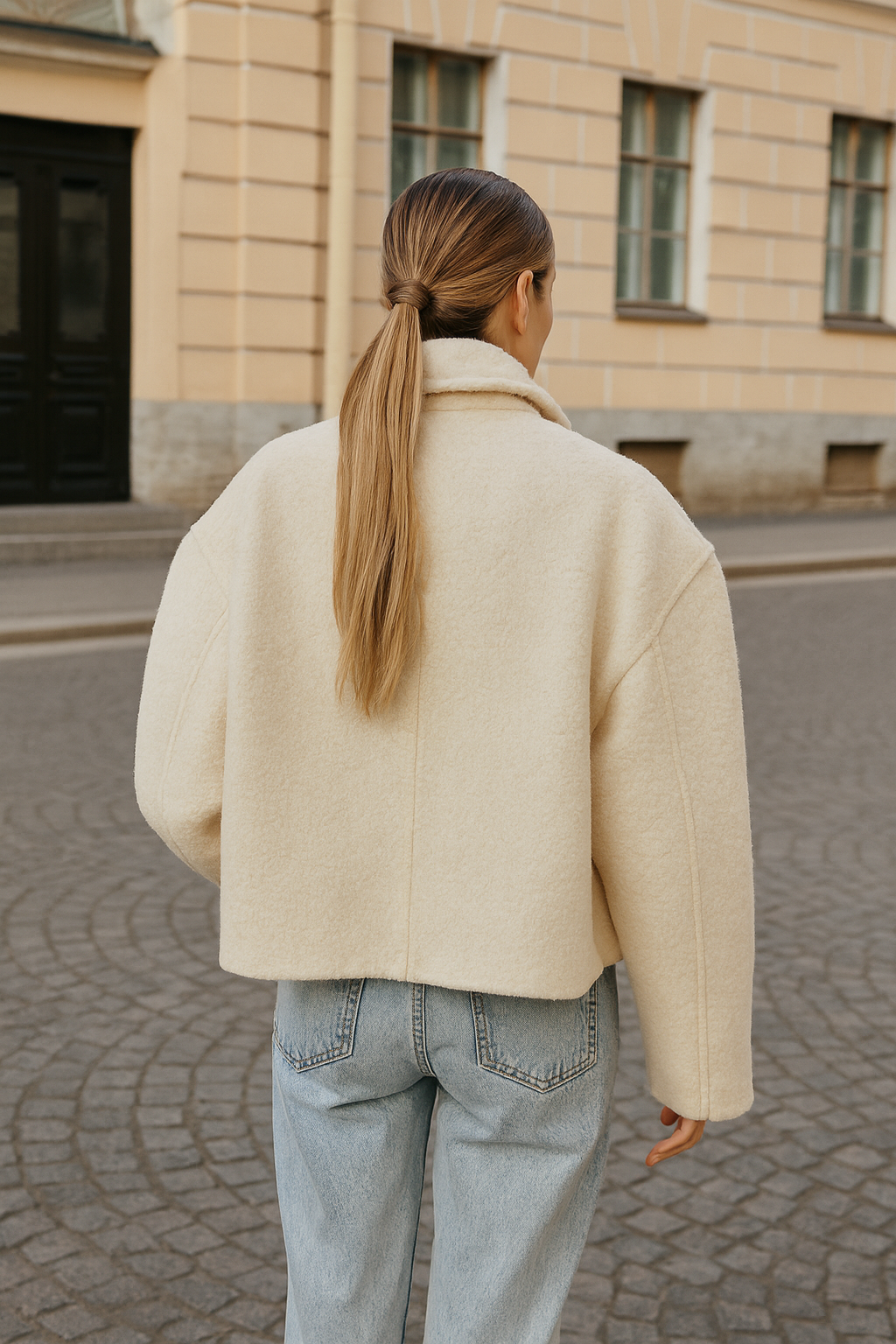 Dettagli Giacca Corta Donna in Misto Lana Effetto Shearling