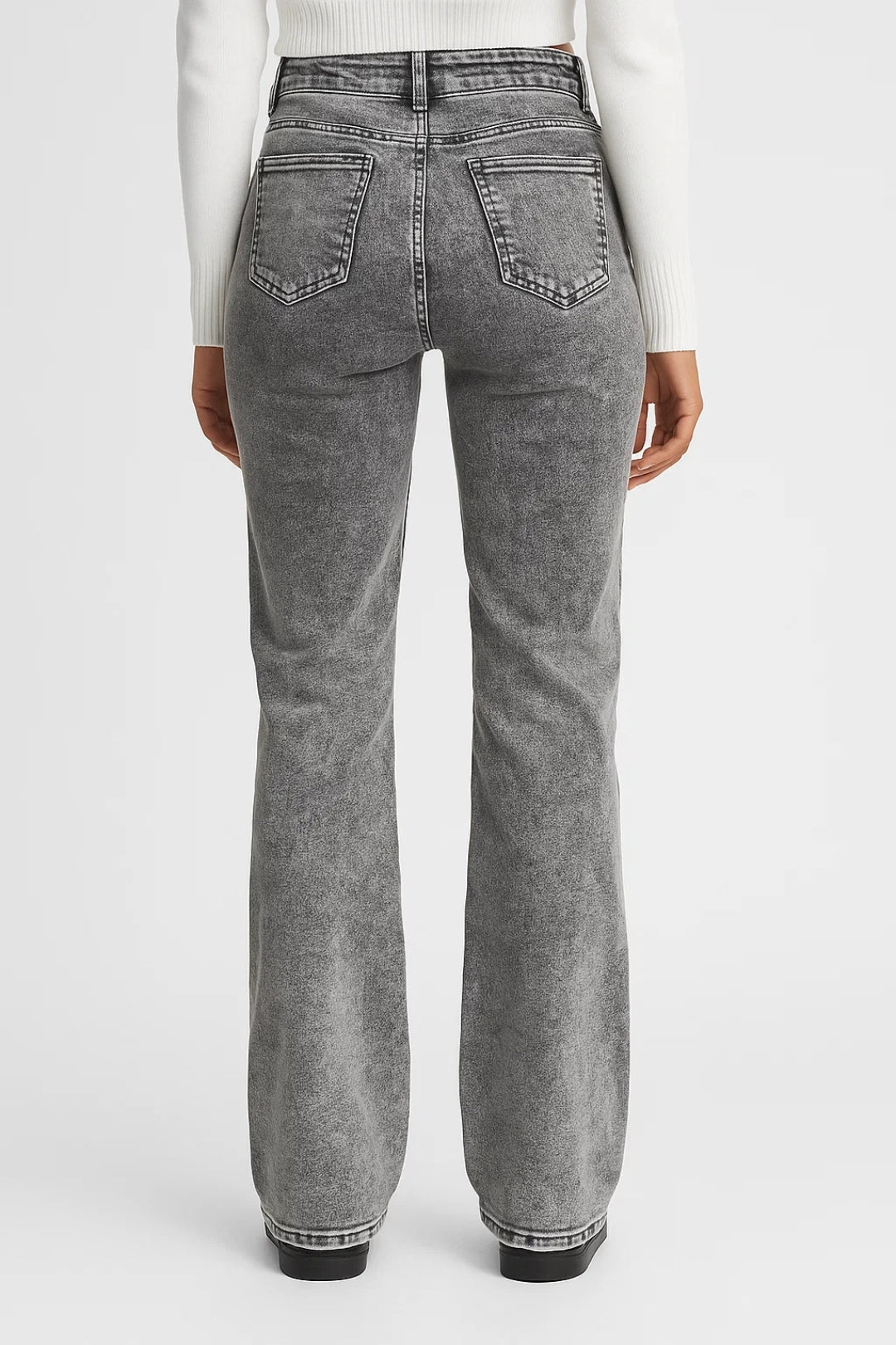 Dettagli Quintina | Pantaloni Donna in Denim Scuro a Vita Alta e Gamba Svasata