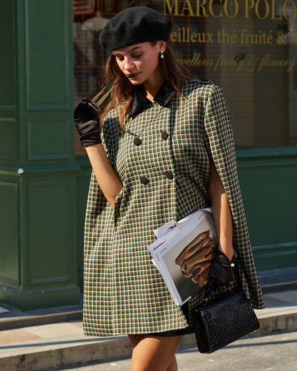 Cappotto Verde a Quadri con Maniche Cape