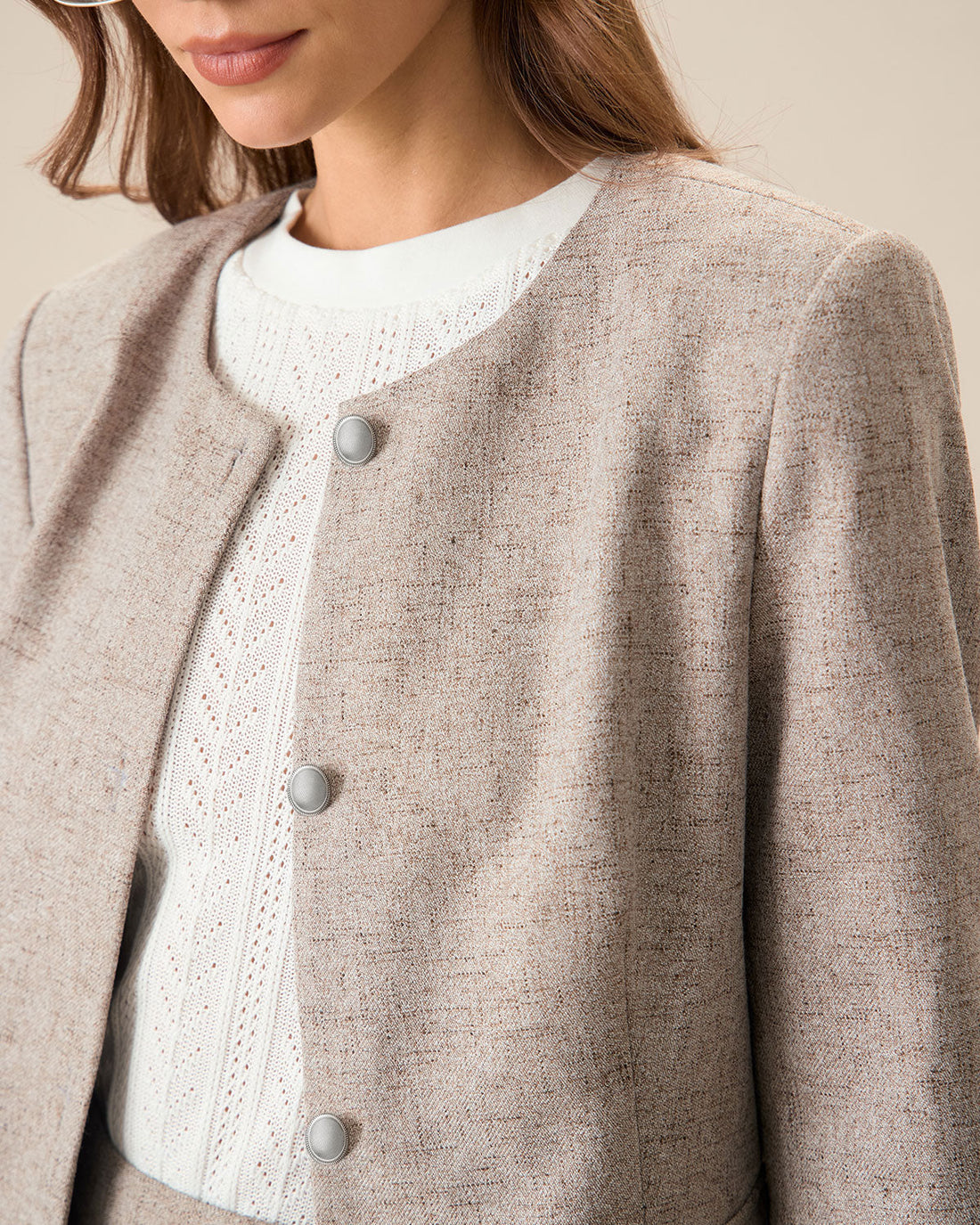 Giacca Donna Khaki con Collo Rotondo Elegante - Lisa Ferrari Firenze