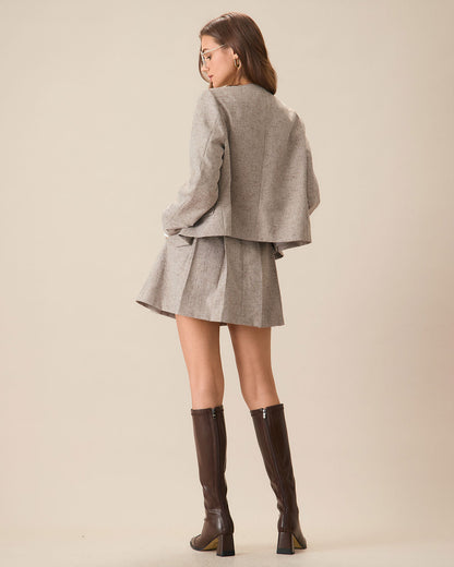 Giacca Donna Khaki con Collo Rotondo Elegante