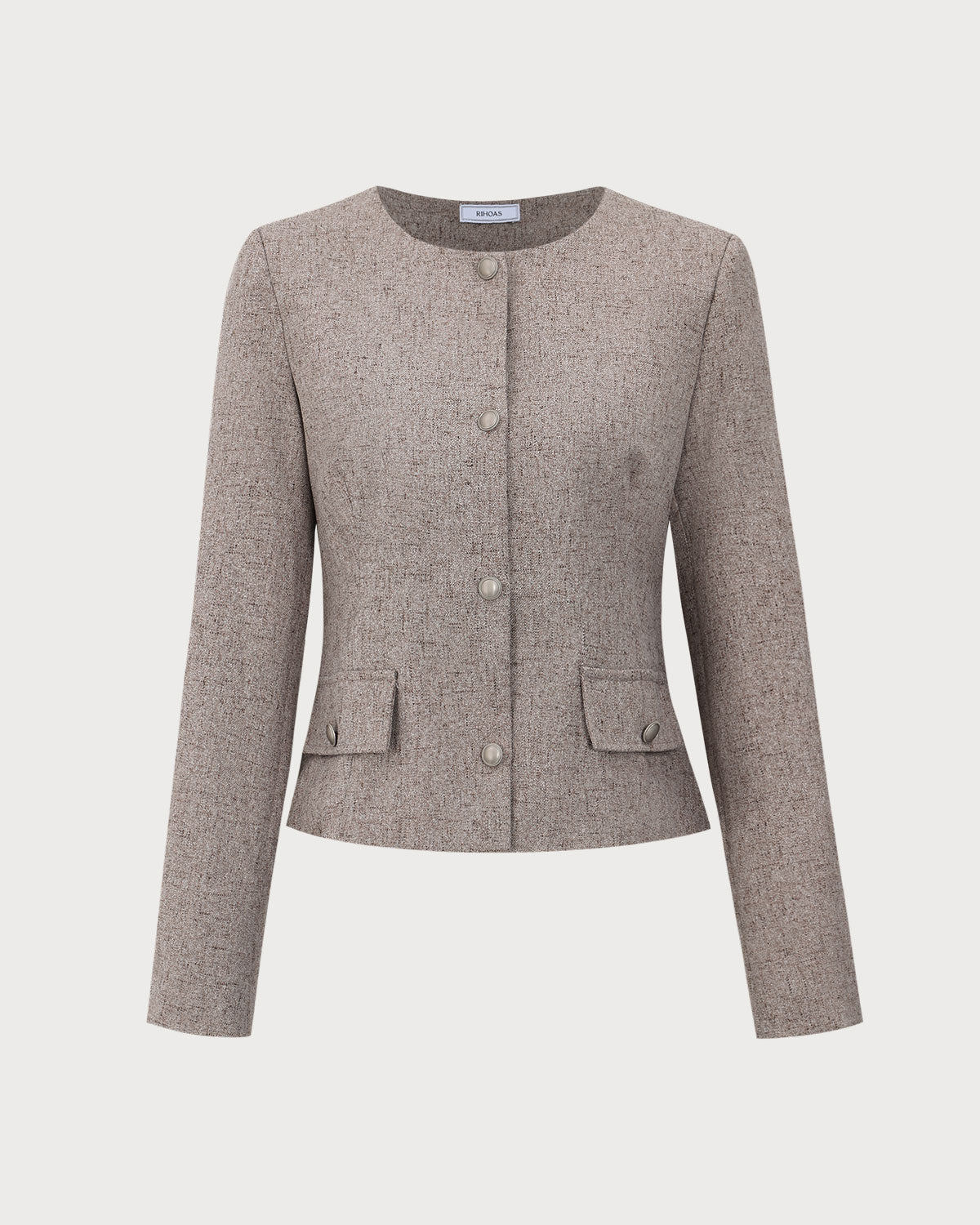 Giacca Donna Khaki con Collo Rotondo Elegante