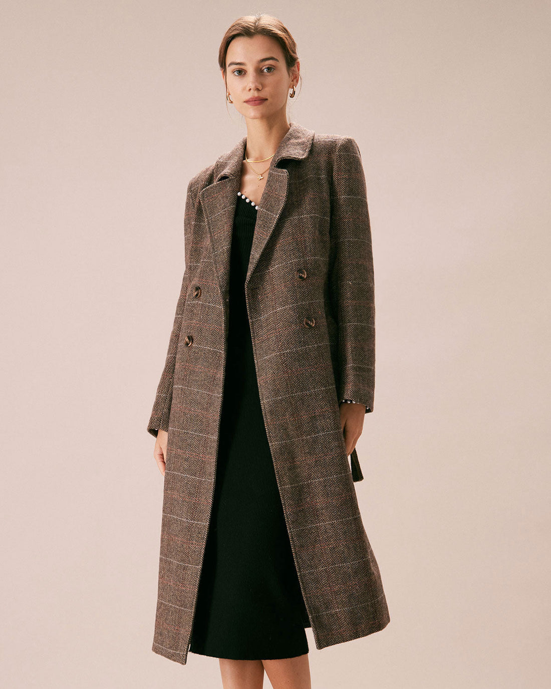 Dettagli Cappotto Donna Doppiopetto Color Caffè con Cintura