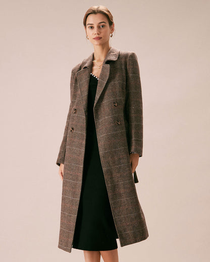 Cappotto Donna Doppiopetto Color Caffè con Cintura