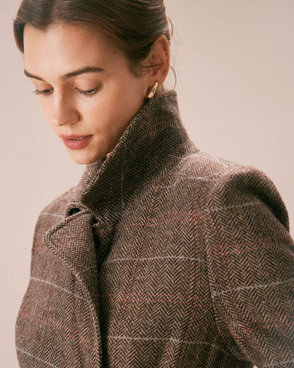 Cappotto Donna Doppiopetto Color Caffè con Cintura