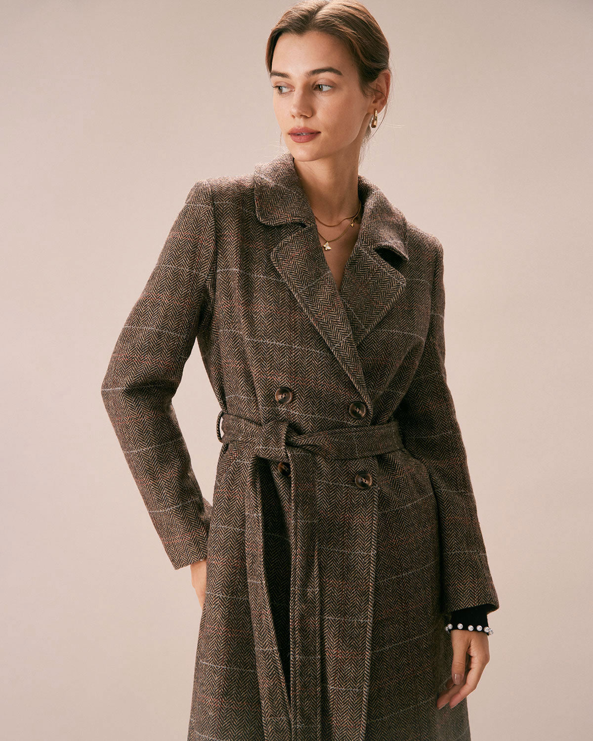Cappotto Donna Doppiopetto Color Caffè con Cintura