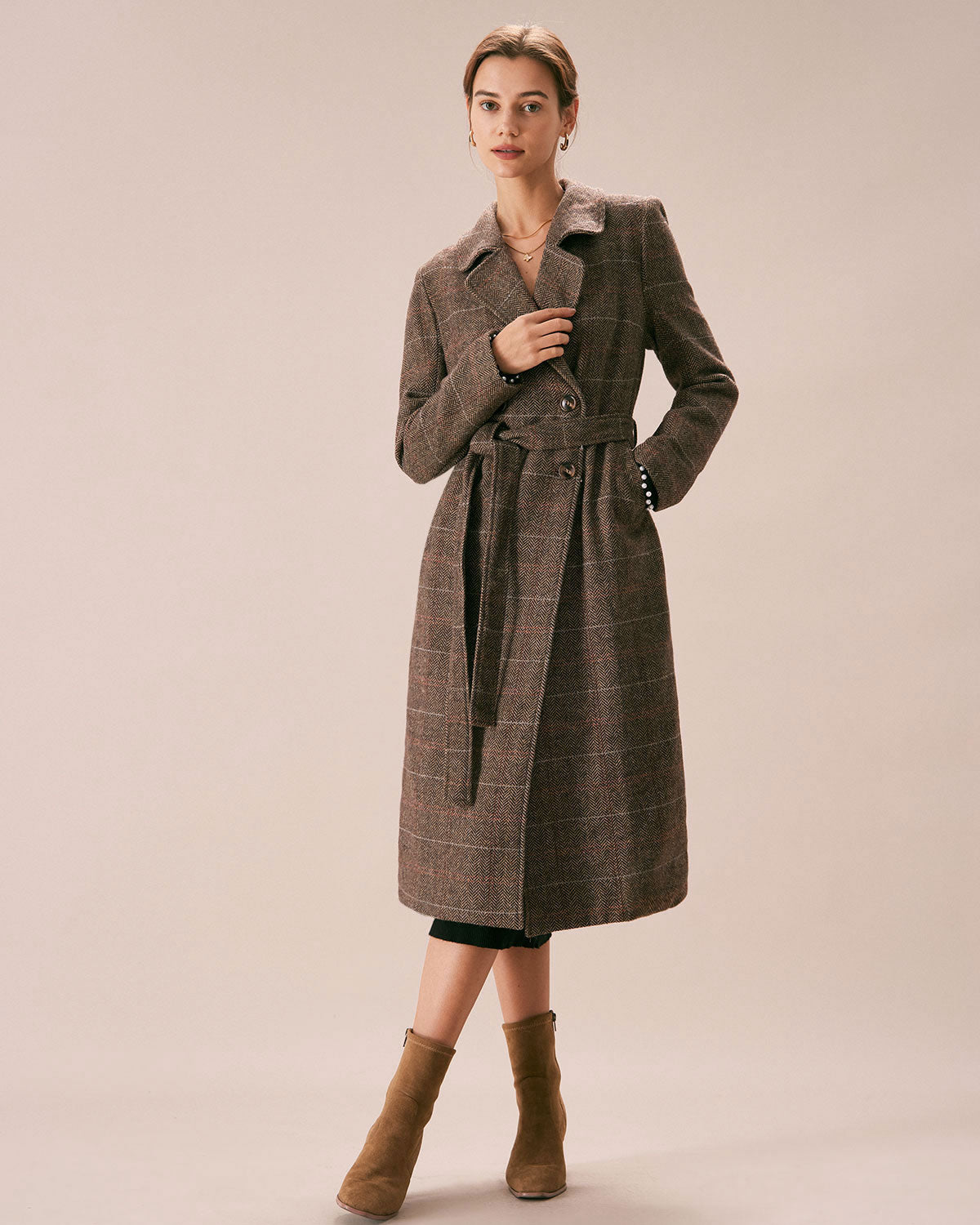 Cappotto Donna Doppiopetto Color Caffè con Cintura