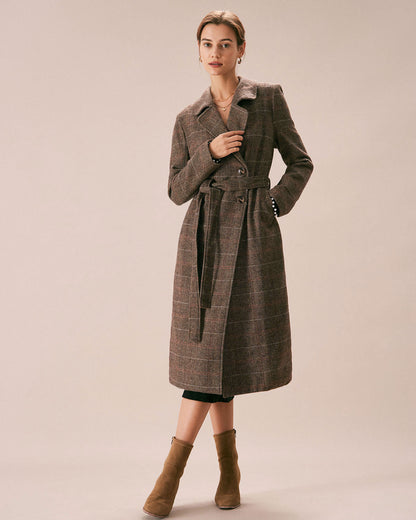 Cappotto Donna Doppiopetto Color Caffè con Cintura