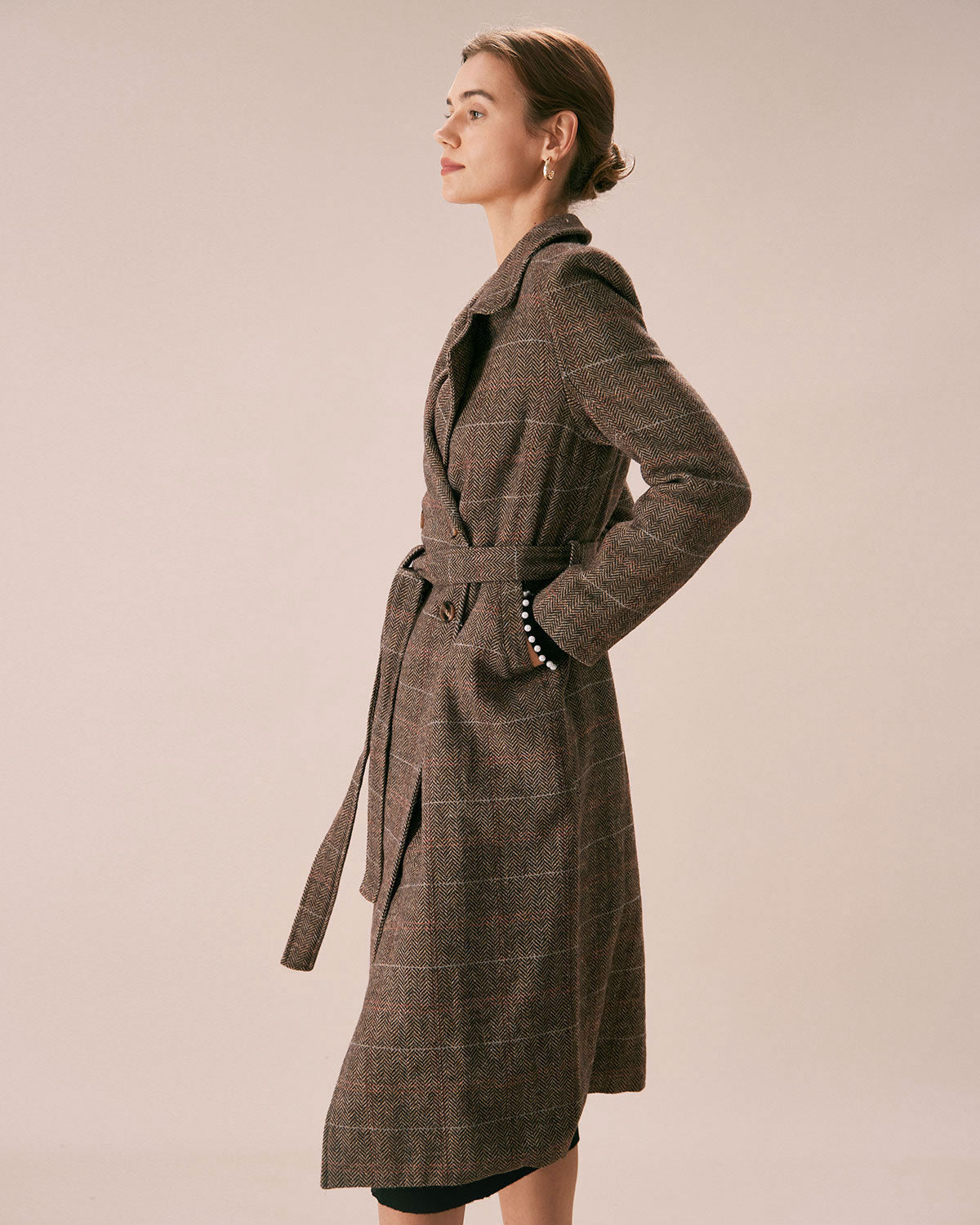 Cappotto Donna Doppiopetto Color Caffè con Cintura