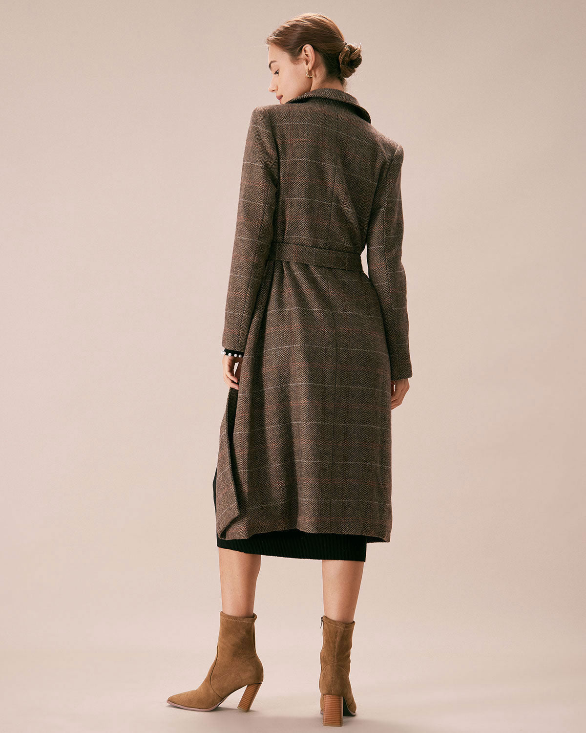 Cappotto Donna Doppiopetto Color Caffè con Cintura