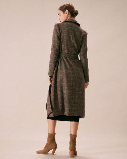 Cappotto Donna Doppiopetto Color Caffè con Cintura