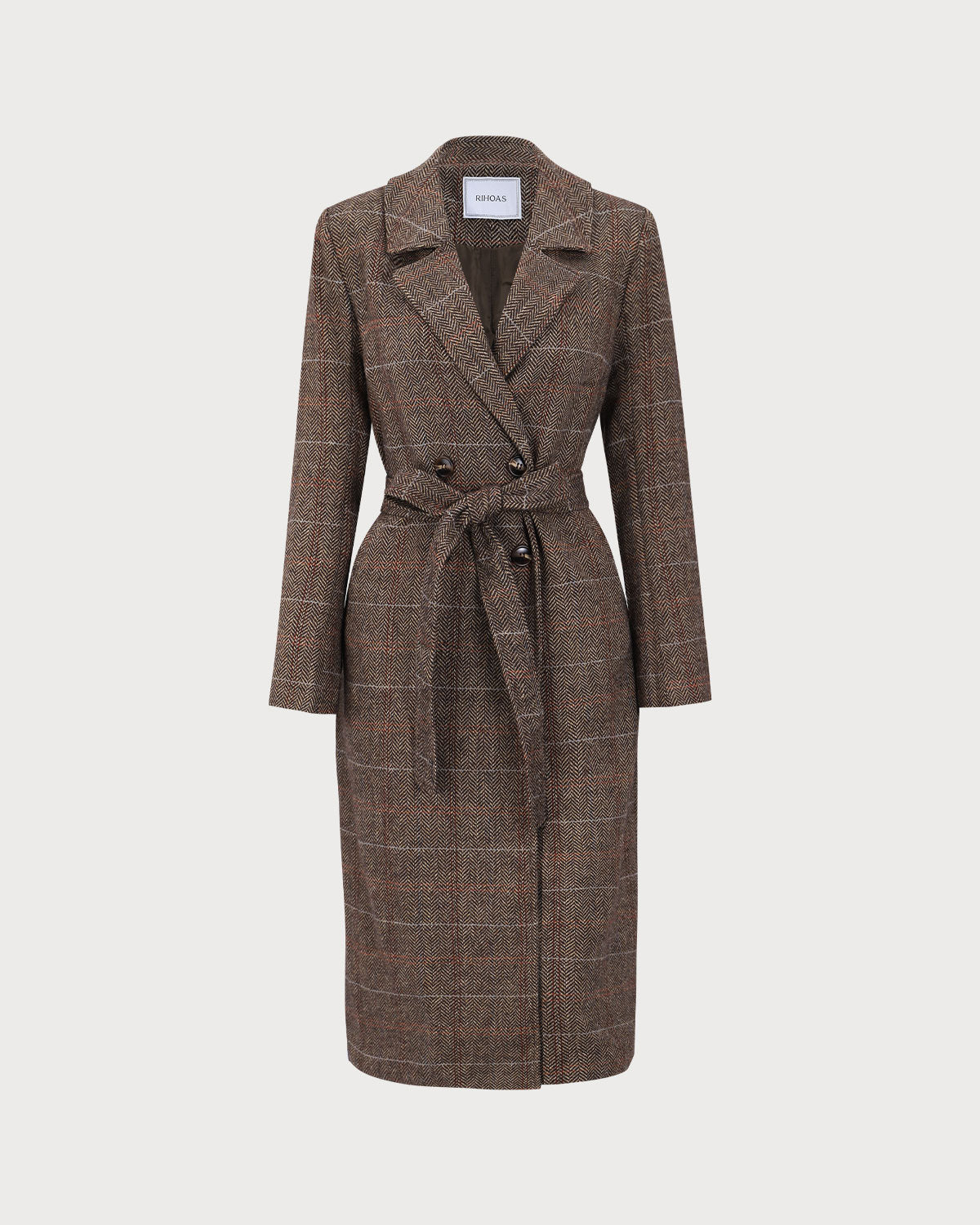 Cappotto Donna Doppiopetto Color Caffè con Cintura