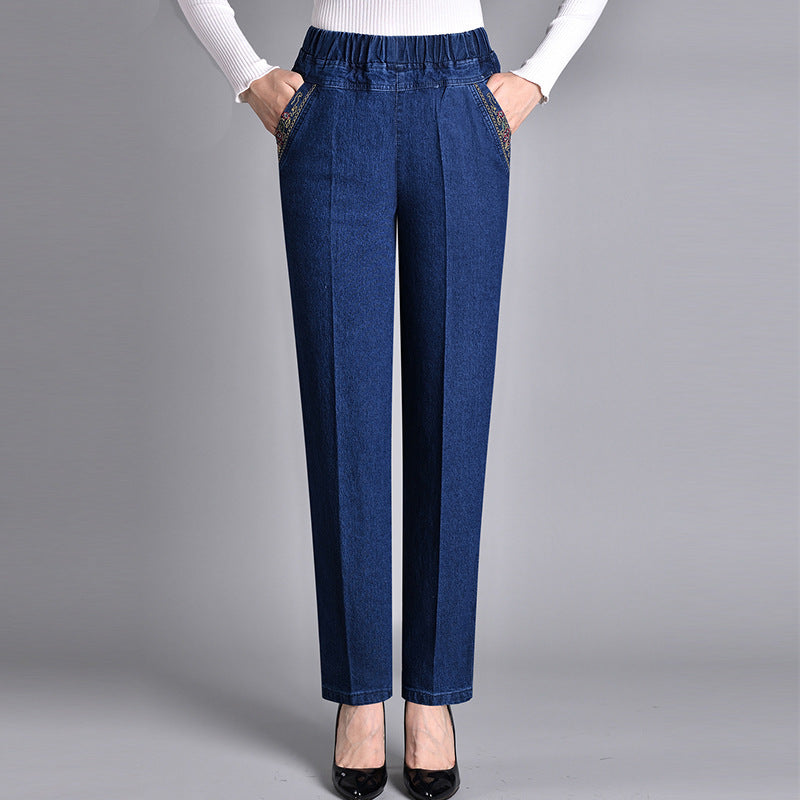 Dettagli Wanda Rosa | Pantaloni Donna in Denim Scuro a Vita Elasticizzata e Gamba Larga