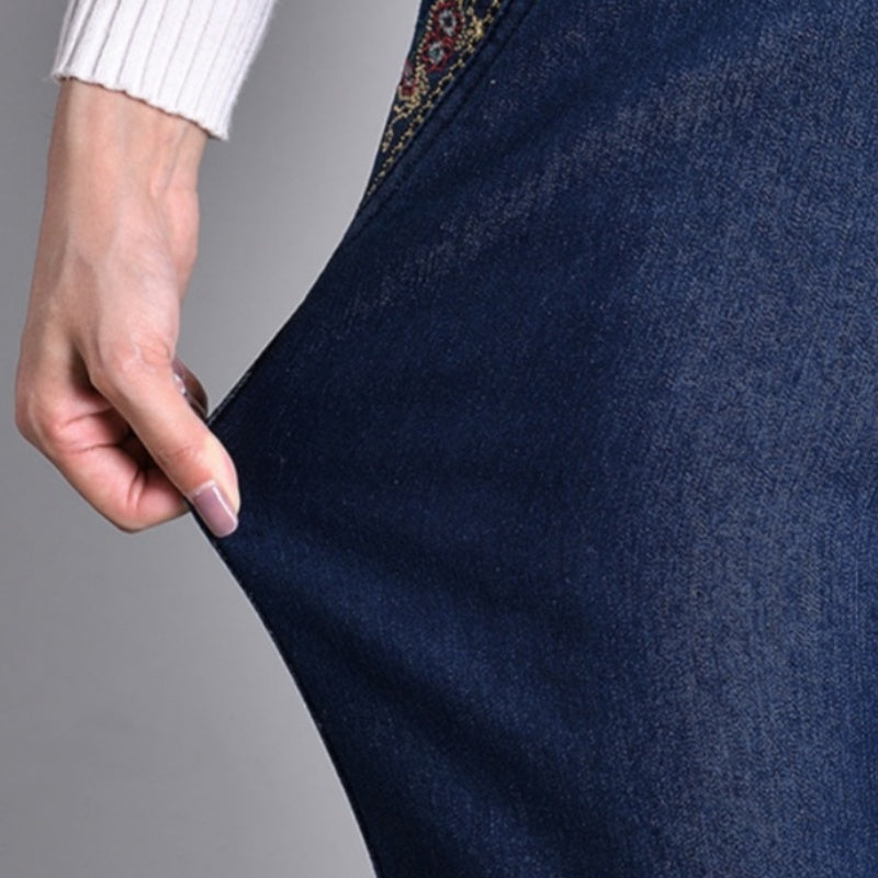Wanda Rosa | Pantaloni Donna in Denim Scuro a Vita Elasticizzata e Gamba Larga - Lisa Ferrari Firenze