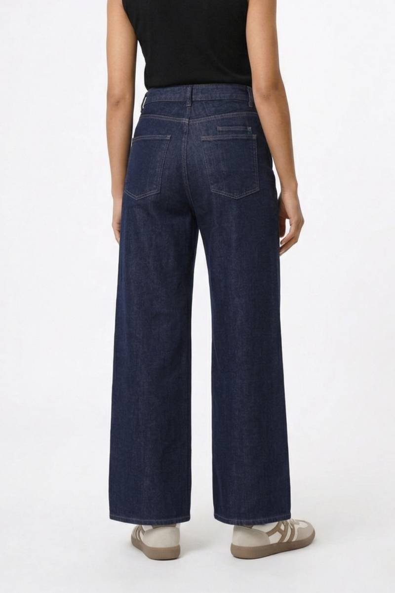 Dettagli Palmina | Pantaloni Donna in Denim Scuro a Vita Alta e Gamba Larga